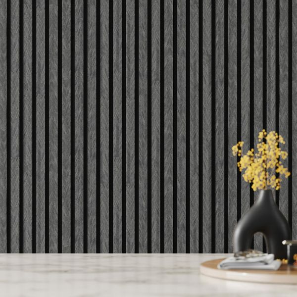 Chevron Noir Black Acoustic Wood Slat Panel