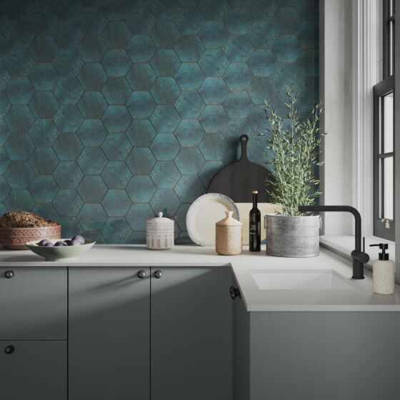 Hope Blue Hexagon Gloss Ceramic Wall 150x173mm