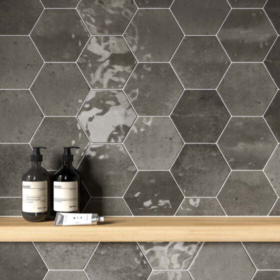 Hope Ash Hexagon Gloss Ceramic Wall 150x173mm